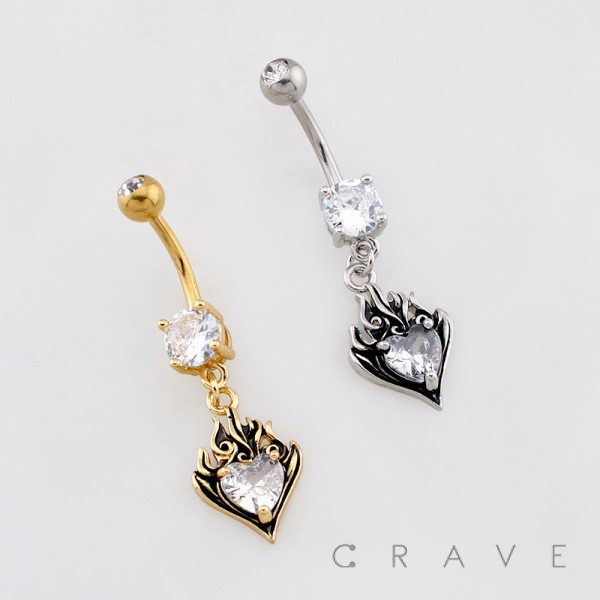 BLACK HEART CROWN ELEGANCE BELLY NAVEL RING 316L SURGICAL STEEL